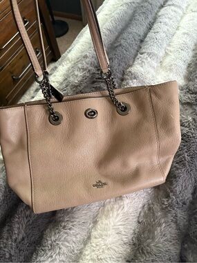 Coach Pebble Leather Tote Bag in tan